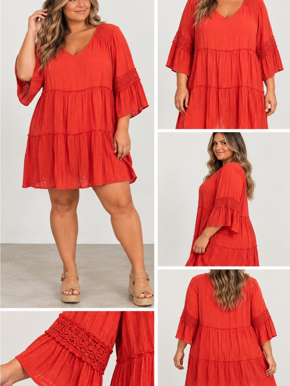 Orange Tiered V-Neck Mini Dress. Fall wedding guest